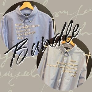BUNDLE - Men’s Ralph Lauren and Tommy Hilfiger Long- Sleeved Button-up Shirts